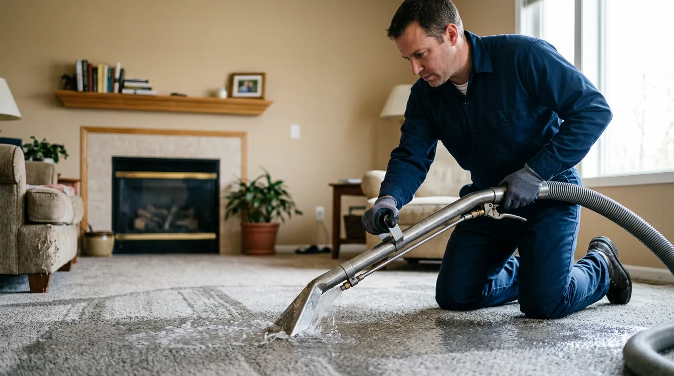 Water damage restoration technician working near Neck City, MO